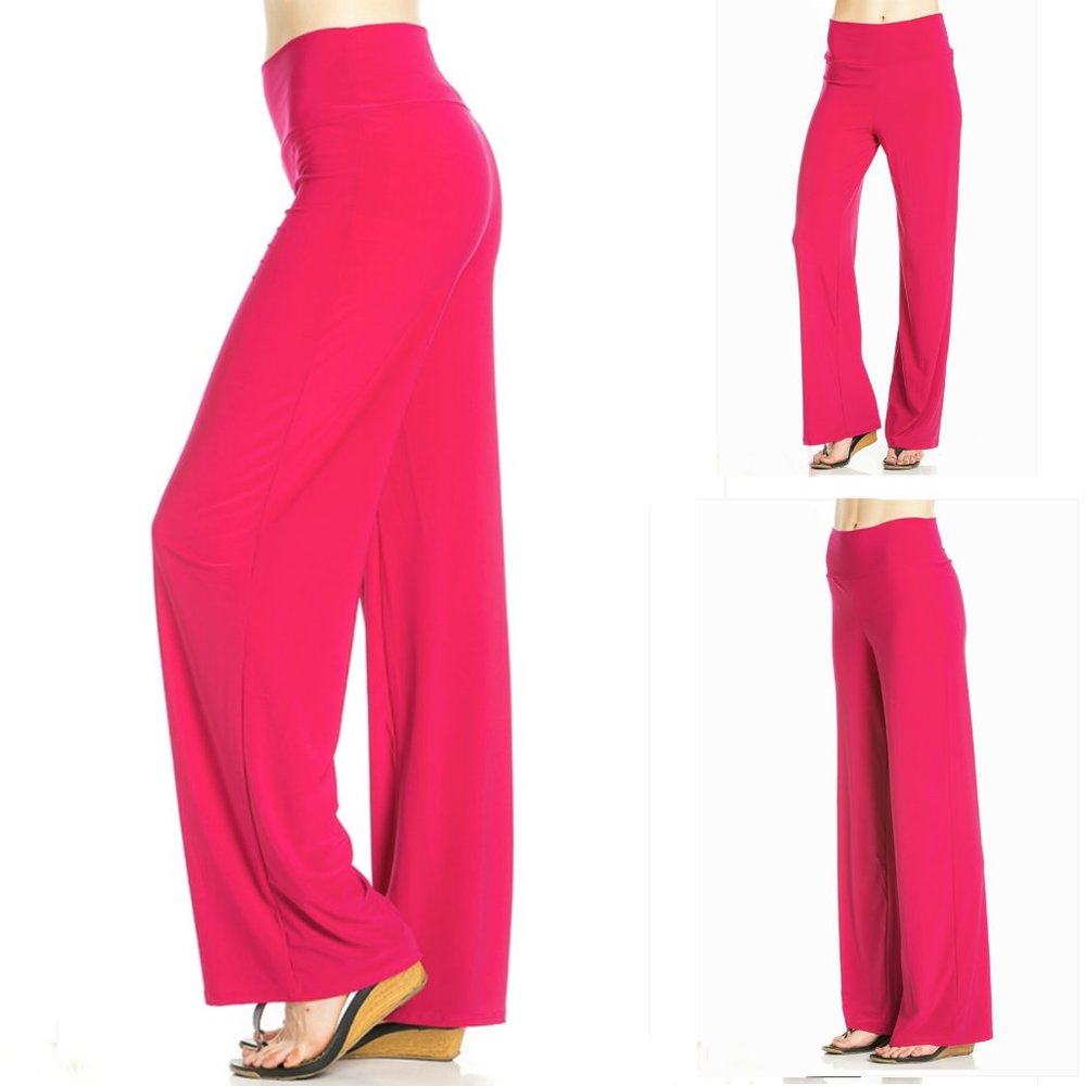 Azules Women's Poly Span Comfy Stretch Palazzo Pants S,M,L,XL,Pink, Made in USA
